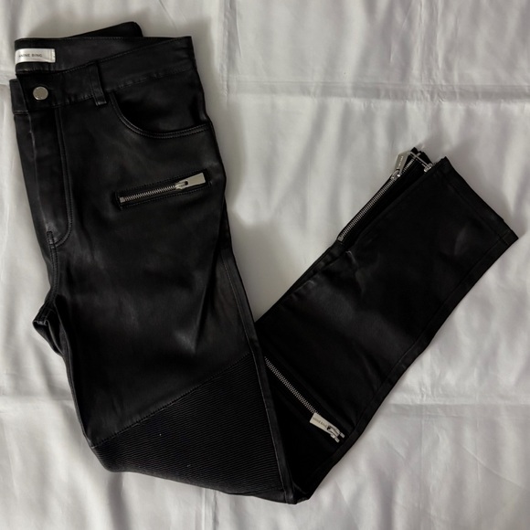 Anine Bing 100% Lamb Leather Black High Rise Skinny Pants w/ Zipper Details - Picture 1 of 14